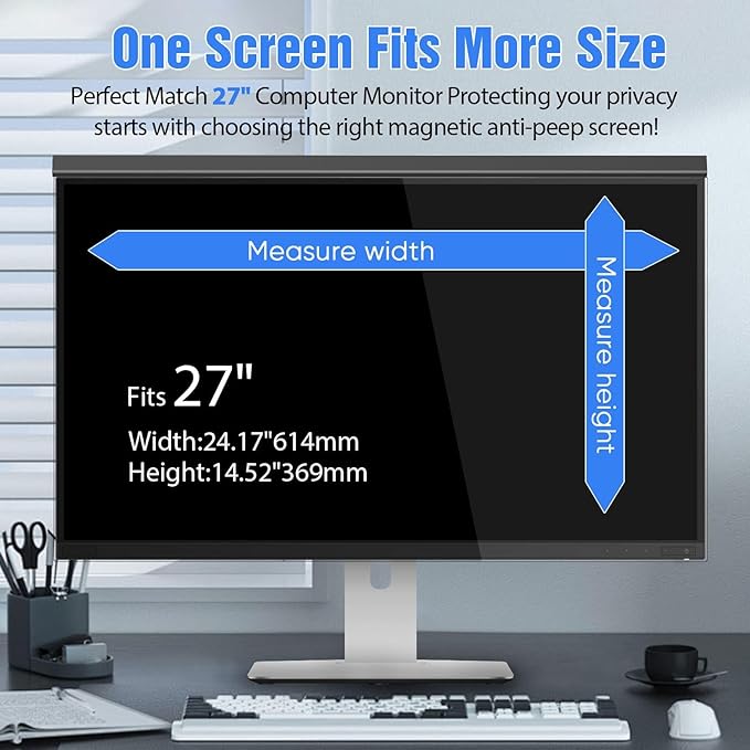 Magnetic Computer Privacy Screen 27 Inch, Aesthetic Hanging Privacy Screen for Computer Monitor with Anti-Blue Light Coating, Removable PVC Magnetic Attachment Computer Monitor Privacy