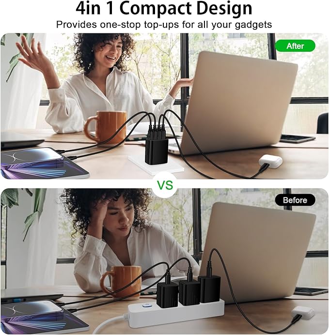 USB Charging Station for Samsung Galaxy S26 Ultra S25 FE S24 S23 S22 S21 S20 A17 A16 5G A56 Z Flip 7 Z Fold 7,Fast Charger Block USB Wall Plug Black Charger for iPhone 17e 17 16 15 14 13 12,Pixel 10a