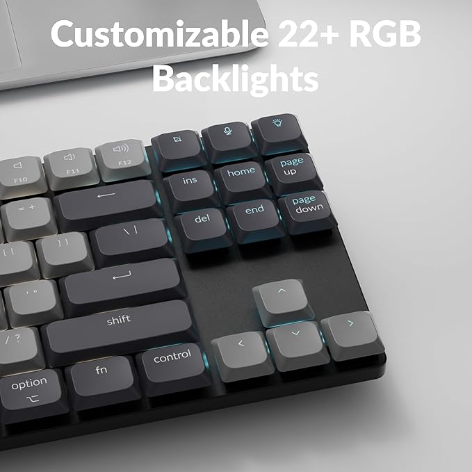 Keychron K1 Version 6 QMK Low Profile Mechanical Keyboard TKL, Bluetooth 5.2 Wireless/Wired Connection Programmable Keys, RGB Backlit with Shine-Through Keycaps for Mac Windows Linux