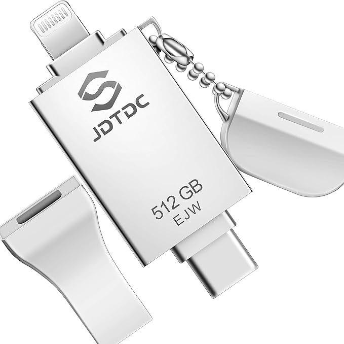JSL JDTDC 512GB Genuine Apple MFi Certified iPhone Photo Stick, Real Capacity 3 in 1 USB C Flash Drive Thumb Drive for iPhone 16/15/14/13 iPad Android PC, Secure Encryption & 1-Tap Backup Memory Stick