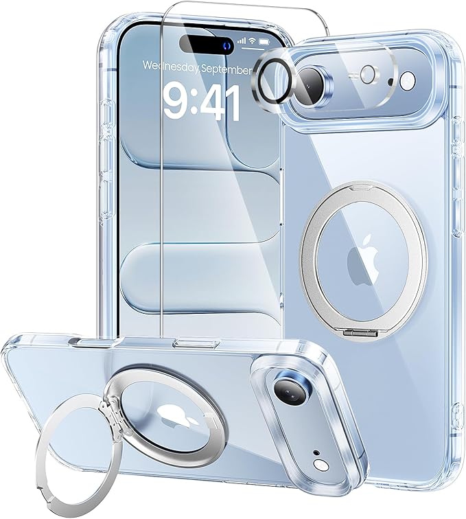 toushion 3 in 1 for iPhone Air Case Stand |Build in Kickstand,Screen Protector *1 & Camera Lens Protector*1, Not Yellowing, Fits MagSafe, Military-Grade Protection