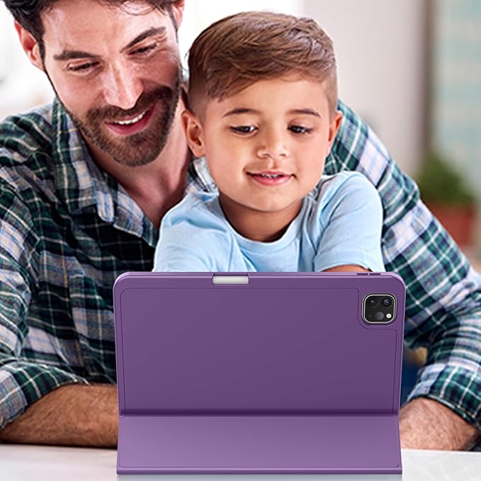 ZryXal New iPad Pro 13 Inch Case (M5) 2025 / (M4) 2024 with Pencil Holder, Smart iPad Case [Support Pencil Pro and Pencil (USB-C)], Support Touch ID and Auto Wake/Sleep (New Dark Purple)