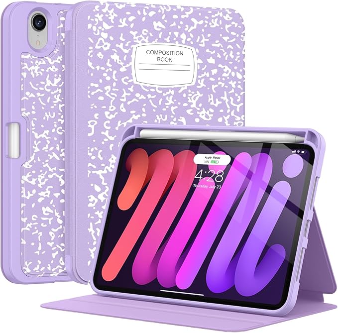 Supveco Case for iPad mini 7 (A17 Pro) 2024/iPad Mini 6 2021 8.3 Inch with Pencil Holder-[Auto Wake/Sleep],Slim Protective Case with Soft TPU Back Cover for iPad mini 7th/6th Generation-Lilac