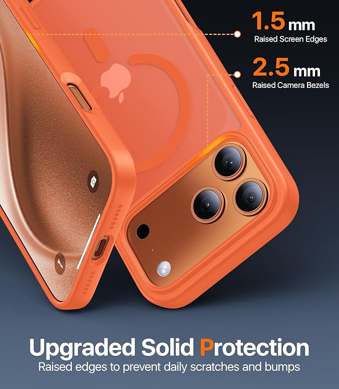 Magnetic for iPhone 17 Pro Case,[Anti-Slip][Compatible with MagSafe][Military Grade Drop Protection] Shockproof Protective Translucent Matte Phone Case for iPhone 17 Pro Case,Orange