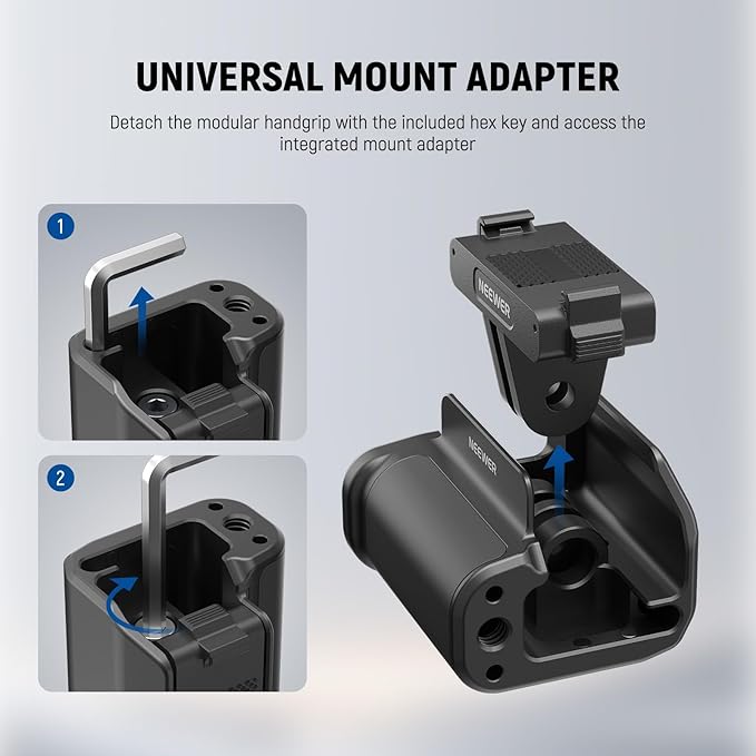 NEEWER Cage and Side Handle Accessories Kit Compatible with DJI Osmo Action 5 Pro / 4/3 Camera, Protective Metal Video Rig Magnetic Adapter Mount Cold Shoe Shutter Extender Bar, Black, AC014+AC034