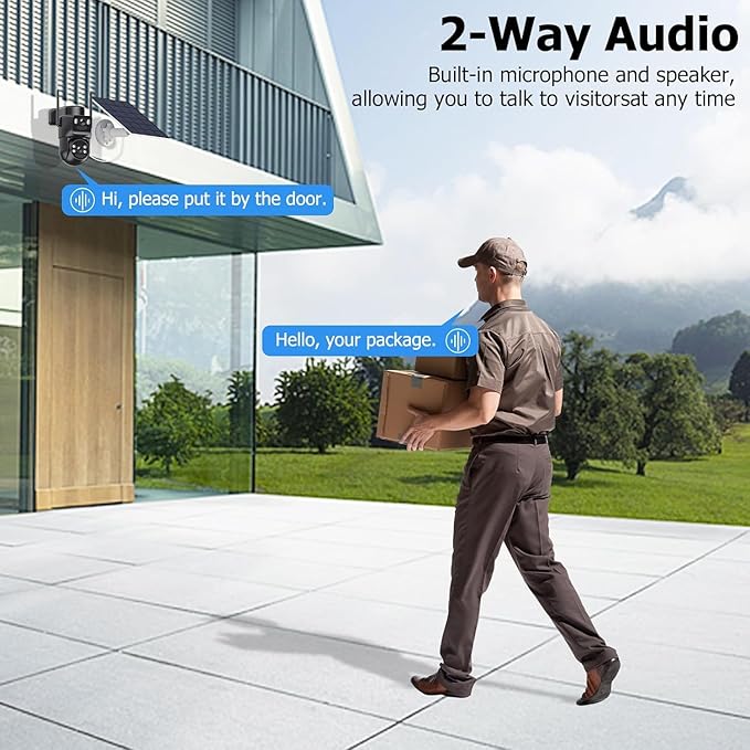Dual Lens Solar Security Cameras Wireless Outdoor, 5G/2.4G WiFi 6, 360° View Pan/Tilt Home Security Camera with 6MP Color Night Vision, Motion Detection, 2-Way Audio, Spotlight Siren, Easy to Install