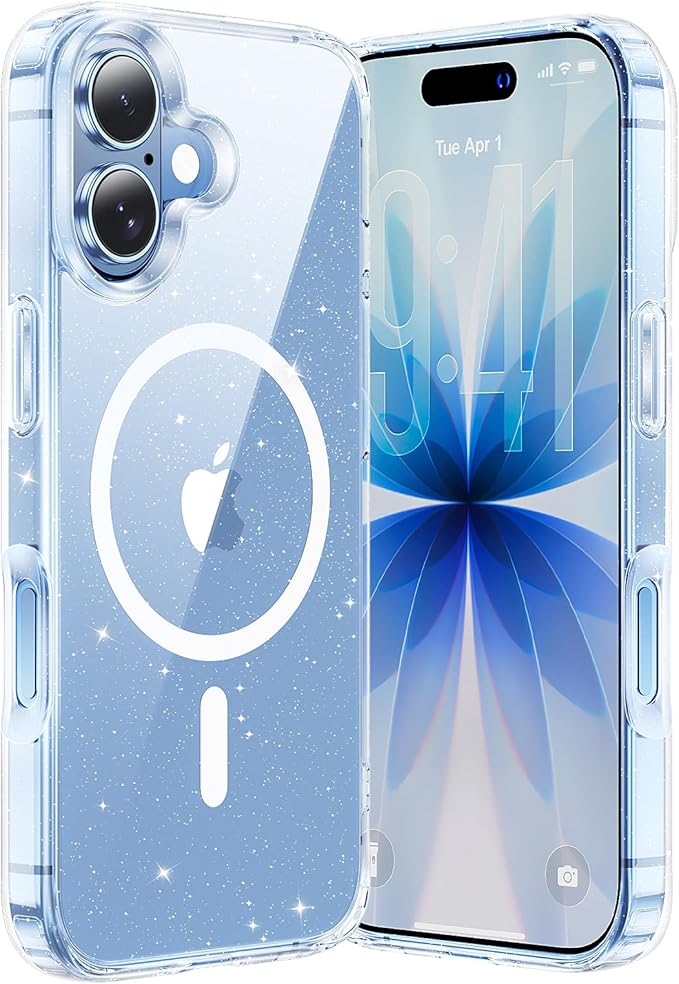 Anti-Yellowing Strong Magnetic for iPhone 17 Case, [Compatible with MagSafe] [12FT Military Grade Drop] Slim Thin iPhone Cover 6.3 Inch, Clear Glitter