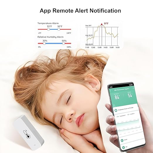 WiFi Hygrometer Thermometer Sensor for Home, Indoor Outdoor Wireless Temperature Humidity Sensor Monitor with Remote App Notification Alert, Work with Tuya app, for Home Greenhouse (2-Pack)