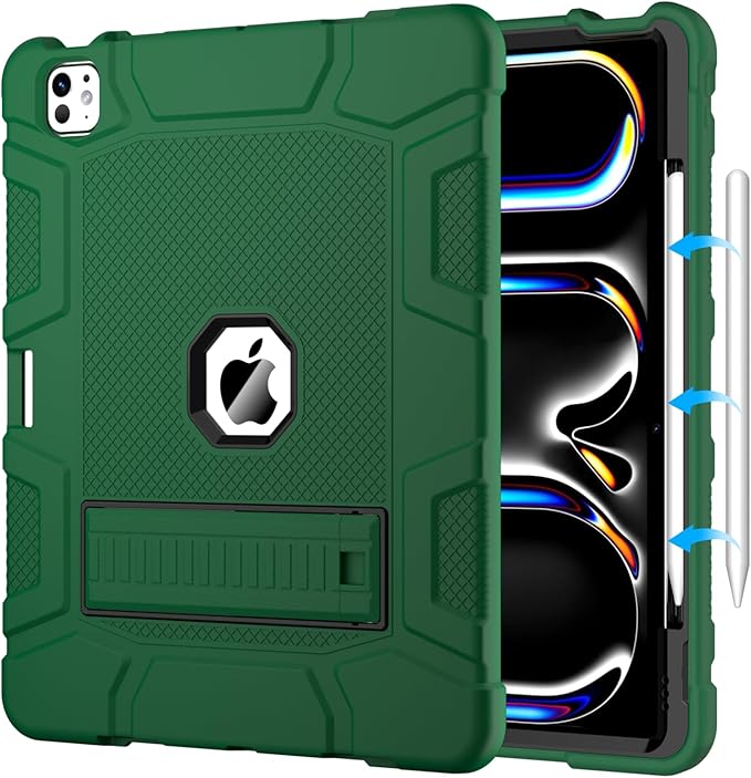 Case for iPad Pro 13 Inch Case (M5 2025/ M4 2024) with Pencil Holder, Built-in Stand, Military Grade Shockproof Protective Cover for iPad Pro 13" (Alpine Green)
