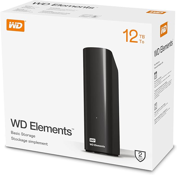 Western Digital 12TB Elements Desktop External Hard Drive, USB 3.0 drive for plug-and-play storage - WDBWLG0120HBK-WESN
