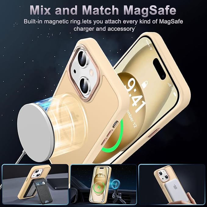 Newfuture Magnetic for iPhone 15 Case [Compatible with Magsafe] [Military Grade Drop Protection] Translucent Matte Anti-Fingerprint Shockproof Phone Case for iPhone 15 6.1 inch, Creamy Yellow