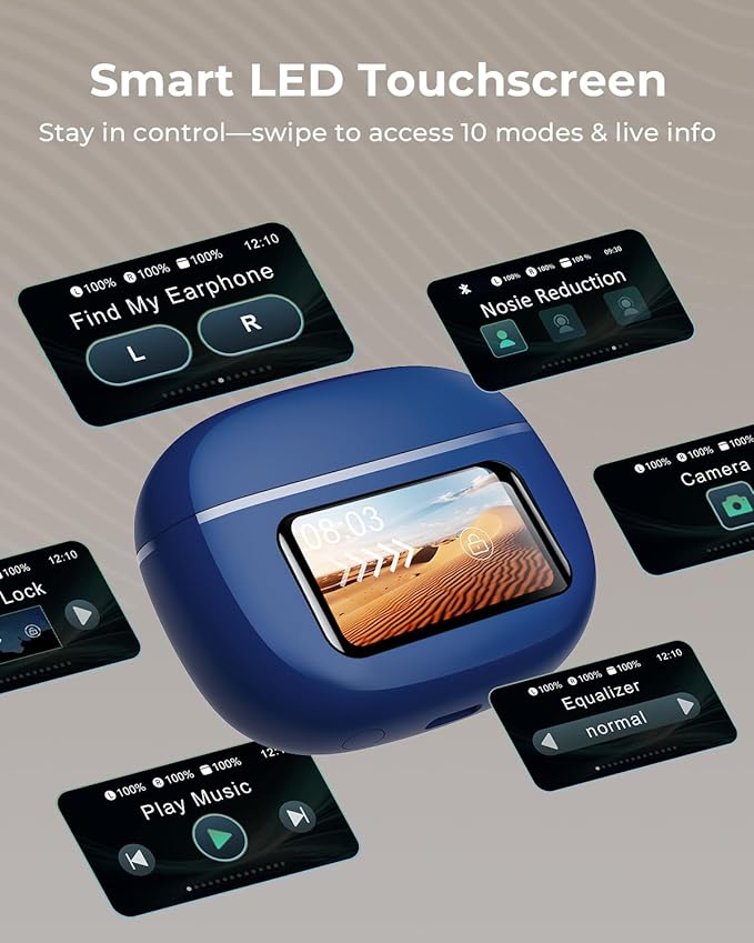 Wireless Earbuds, Ear Buds Active Noise Cancelling with Charging Case, 6.0 Bluetooth Earbuds with AI Clear Calls, 40H Playtime for Sports & Working, Stereo Sound Headphones for iPhone/Android-NavyBlue