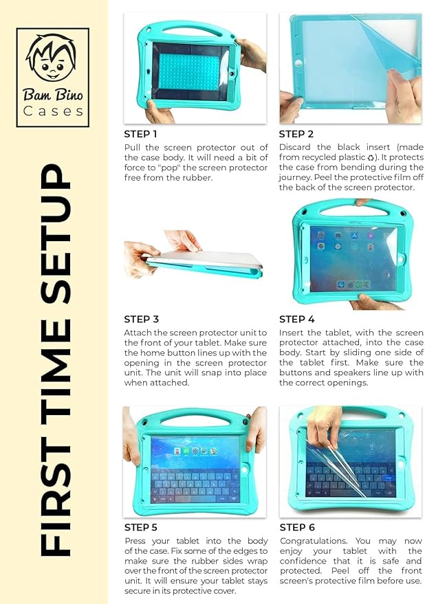 Bam Bino Space Suit, iPad Air 11 Inch Case Kids(M2/M3/M4), iPad Pro 11inch(M4/M5), iPad A16(11thGen), iPad 10thGeneration, Built-in Screen Protector, Handle, Kick Stand, Shoulder Strap (Galactic Blue)