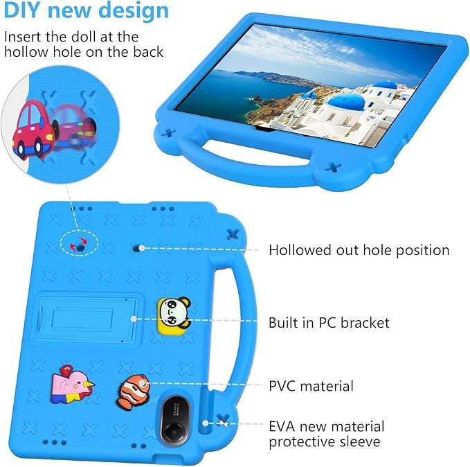 AKABEILA Compatible with Xiaomi Redmi Pad 2 2025 11 inch Tablet Case, Kids Friendly Universal Lightweight Shockproof Protective Case with Shoulder Strap & Stand Handle Sky Blue