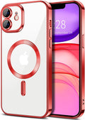 Hython Magnetic Clear for iPhone 11 Case with Camera Lens Protector [Compatible with MagSafe] Luxury Plating Edge Slim Soft TPU Cover Protective Phone Case for iPhone 11 6.1", Red