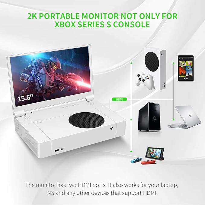 G-STORY 15.6" Portable Monitor 144Hz for Xbox Series S 2K Portable Gaming Monitor IPS Screen for Xbox Series S（not Included） with Two HDMI, HDR, Freesync Game Mode Travel Monitor