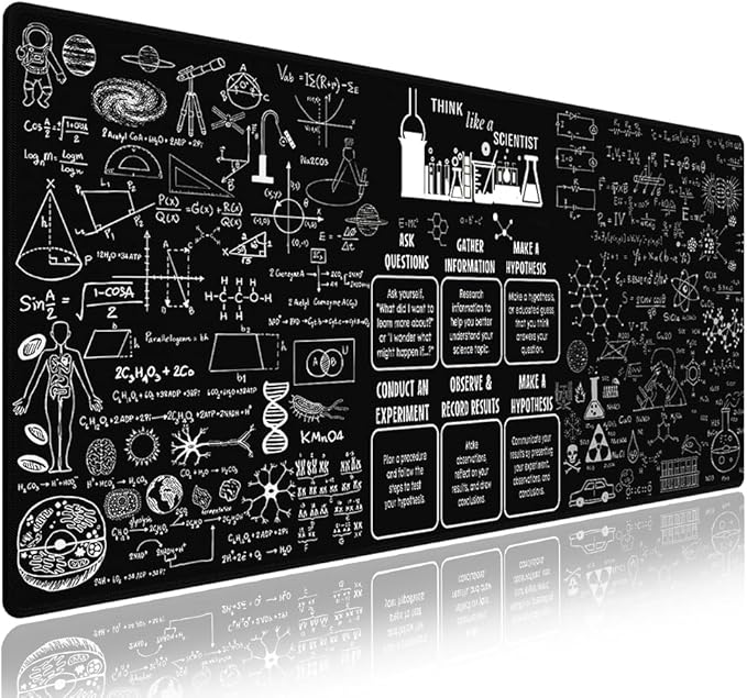 Extra Large Gaming & Office Mouse Pad (31.5" x 11.8") – Inspirational Quote About Science & Education Formulas Math Schematic Physics Equation, XXL Desk Mat with Durable Stitched Edges