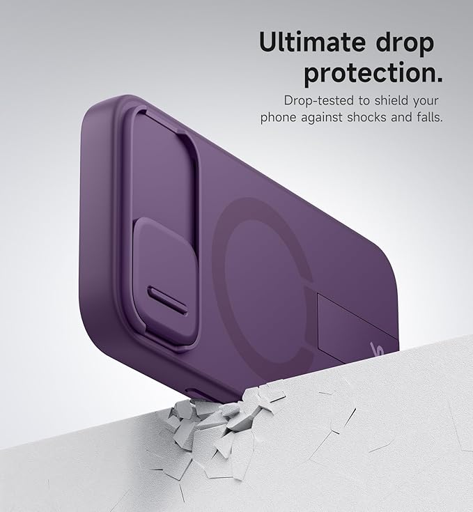 SURITCH for iPhone 17e/16e Case with Magnetic Camera Slide Cover and Adjustable Kickstand, Compatible with MagSafe, Shockproof Bumper Case Slim Protective Cover 6.1 Inch,Dark Purple