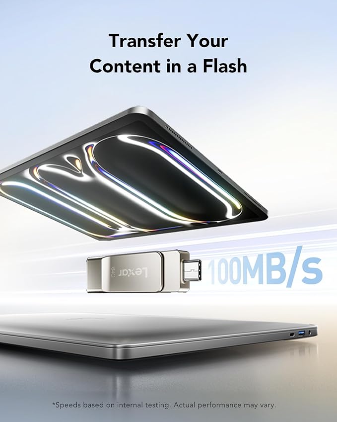 Lexar D40E 64GB Dual USB 3.2 Gen 1 Type-C Jump Drive, USB-C Flash Metal Housing Swivel Design Thumb Drive(Champagne Silver) (Pack of 4)