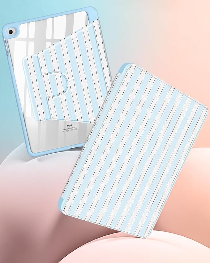 Uppuppy for iPad mini 4 Case for iPad mini 5th Generation Case - 360 Degree Rotating Stand Folio Smart Cover with Pencil Holder for Women Girls, BW Stripes for Apple Tablet Mini 7.9 inch 2019/2015