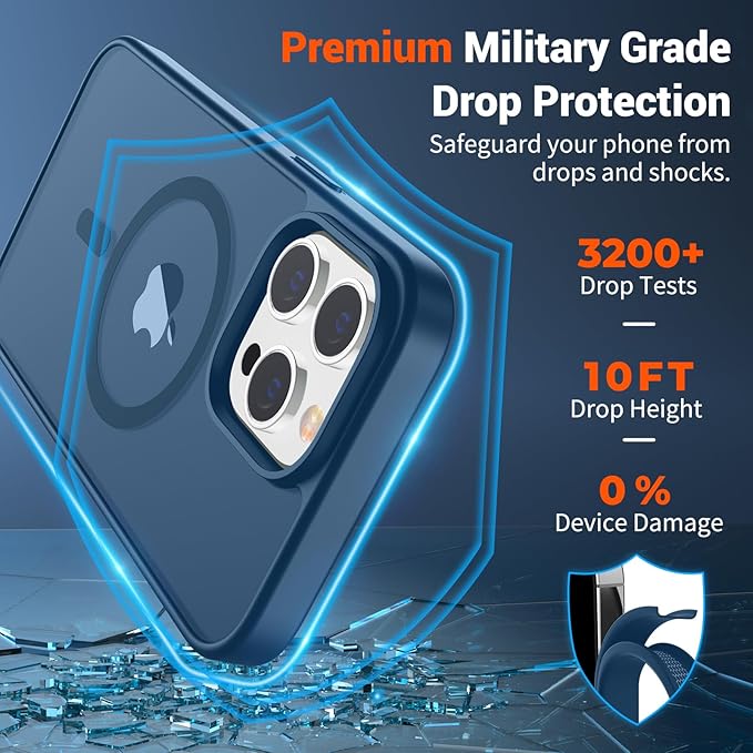 SUPFINE Magnetic for iPhone 13 Pro Case (Compatible with MagSafe) (Military Grade Drop Protection) Translucent Matte Shockproof with Anti-Fingerprint Phone Case,Deep Blue