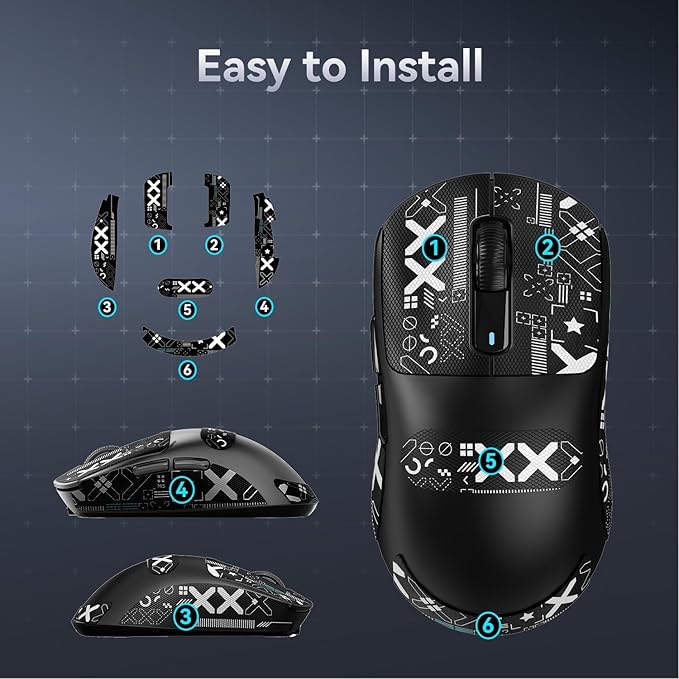 Mouse Anti Slip Grip Tape, Pre-Cut Universal Griptape for Superlight Wireless Gaming Mouse Skins, Sweat Resistant, Elastics Refined Side Grips, Easy to Apply, Ultra-thin 0.5mm (0.02in) - Black