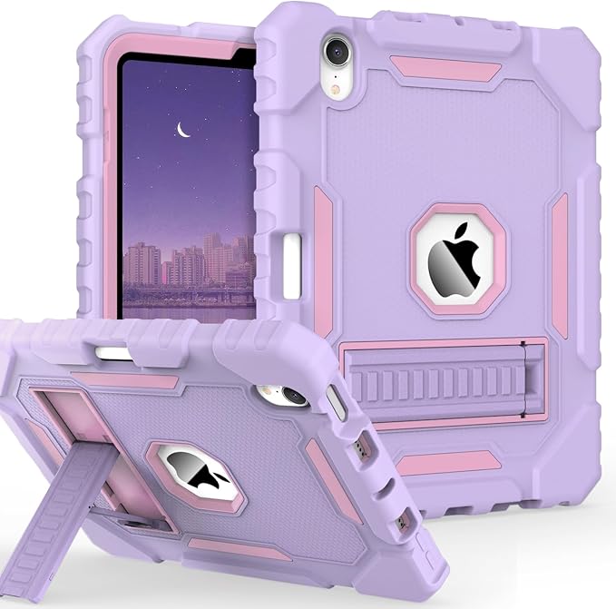 Grifobes Case for iPad mini 7 (A17 Pro) 2024 / Mini 6 2021 8.3 inch, Heavy Duty Shockproof Rugged Cover with Pencil Holder Stand, for I Pad Mini 7th/6th Gen 8.3" Case (Purple)