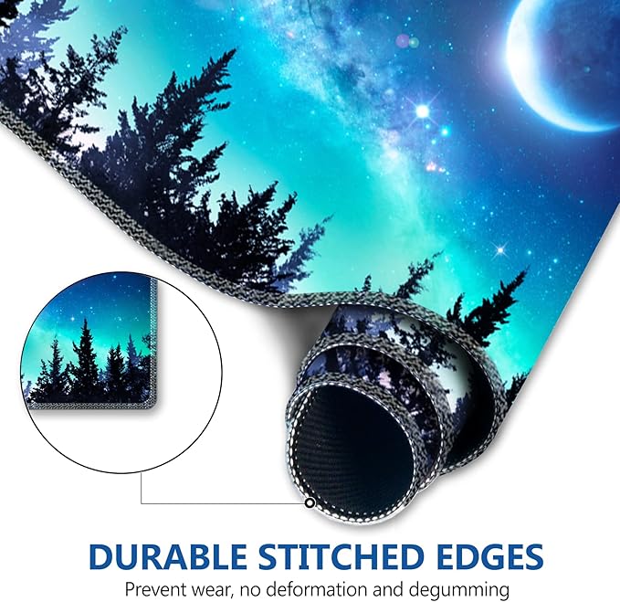 Large Gaming Mouse Pad, AIMSA Extended Mouse Pad with Stitched Edge, XL Keyboard Mouse Mat Non-Slip Rubber Base Desk Pad 31.5x15.7inch for Office Home Game Work -Forest Moon Sky