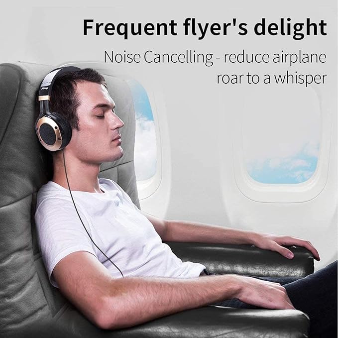 MONODEAL Active Noise Cancelling Headphones with Microphone and Airplane Adapter, Folding and Lightweight Travel Headsets, Hi-Fi Deep Bass Wired Headphones with Carrying Case