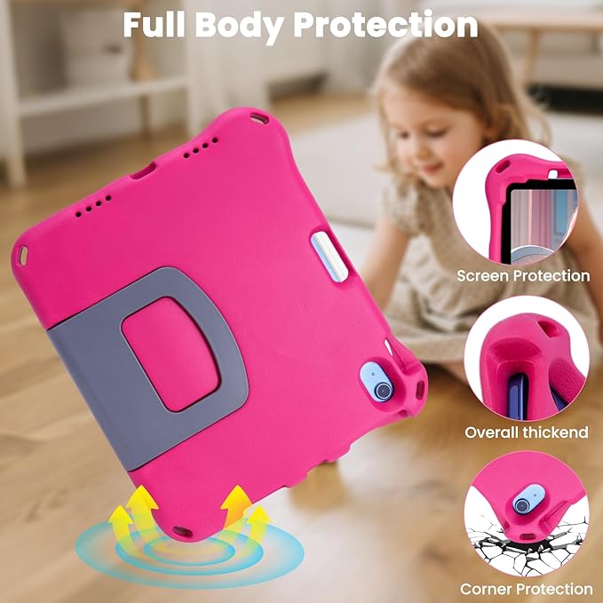 Kids Case for New iPad 11th Gen (A16) 11-inch 2025 & 10th Generation 10.9" 2022 & Air 11" 2025/2024 & Air 5th/4th Gen & Pro 11,Durable Shockproof Cover with Pencil Holder Handle Stand.Pink