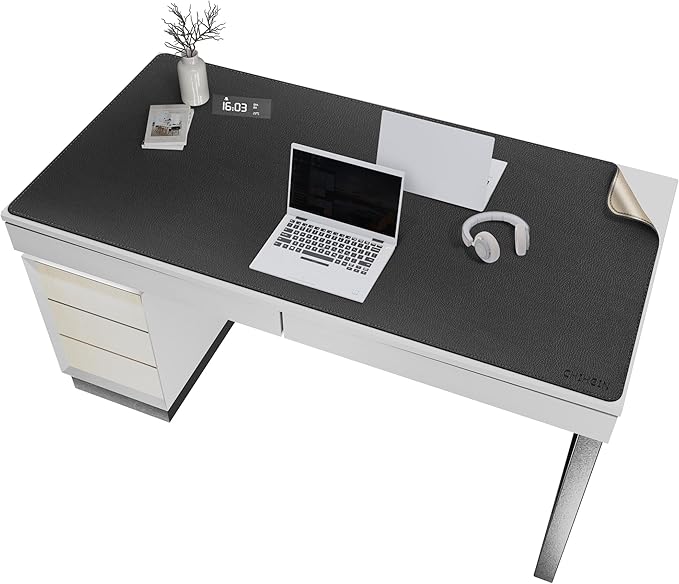 Chihein Cork & PU Leather Desk Mat 55” x 28” - Extra Large Mouse Pad, Double Sided Waterproof Desk Pad Protector for Executive Desk, Dining Table, Office Desk (Black)