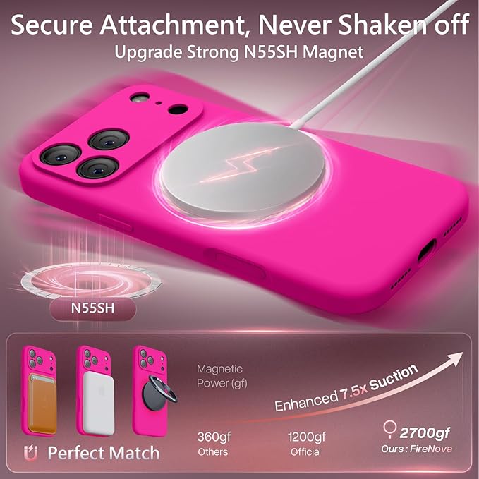 FireNova Magnetic for iPhone 17 Pro Max Case, Compatible with MagSafe, [Integrated Silicone Camera Control Button] [Camera Protection] Anti-Scratch Microfiber Lining Phone Case, 6.9", Hot Pink