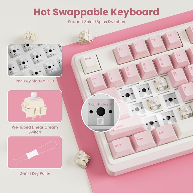 RK ROYAL KLUDGE N99 Wireless Mechanical Keyboard with Screen & Knob, BT/2.4G/USB-C, 96% Hot Swappable Custom Keyboard, Pre-lubed Linear Switches, Gasket Mount, RGB Mechanical Gaming Keyboard