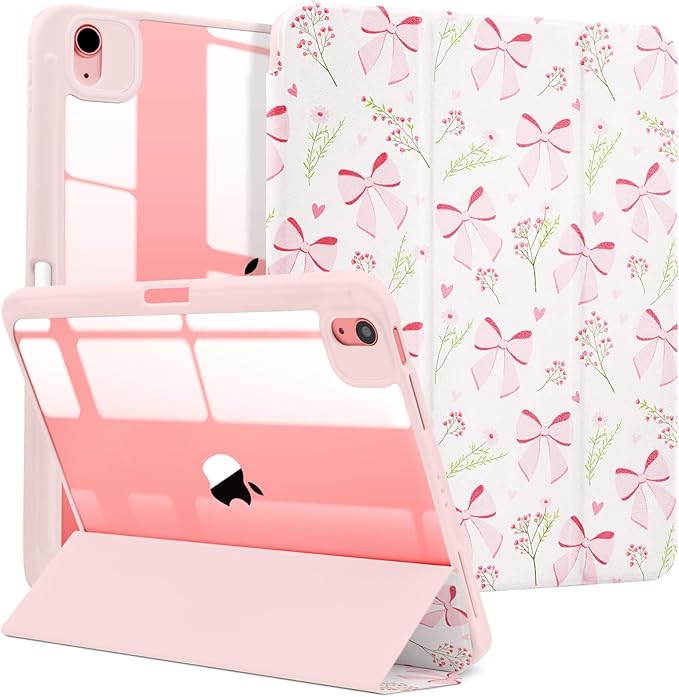 MrARTIST for iPad Air 11 Inch Case M3/M2 - Air 5th/4th Generation 10.9" Cute Women Girls Girly Kawaii Aesthetic Kawaii Design for Apple Air Tablet Cover with Pencil Holder, Bow Flowers