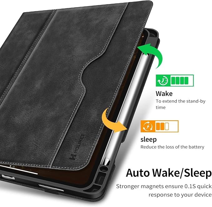 H HOLIMET Case for iPad Pro 11 inch M5 2025/M4 2024 with Pencil Holder Supports Pencil Pro and Pencil Auto Sleep/Wake Function Vegan Leather Smart Stand Cover (Black)