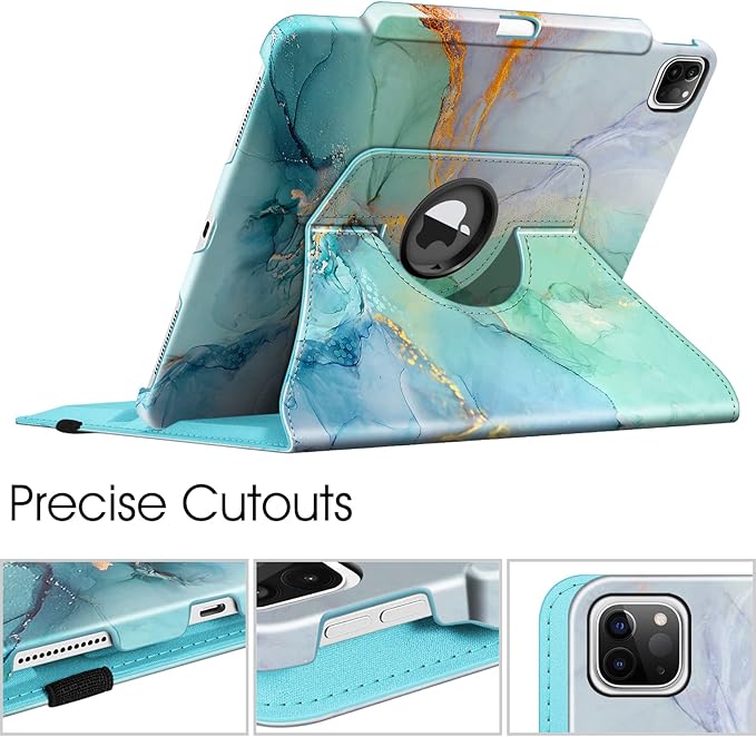 Fintie Rotating Case for iPad Pro 12.9-inch 6th Generation 2022-360 Degree Swiveling Protective Cover with Pencil Holder, Auto Sleep/Wake, Also Fit iPad Pro 12.9" 5th/4th/3rd Gen, Emerald Marble