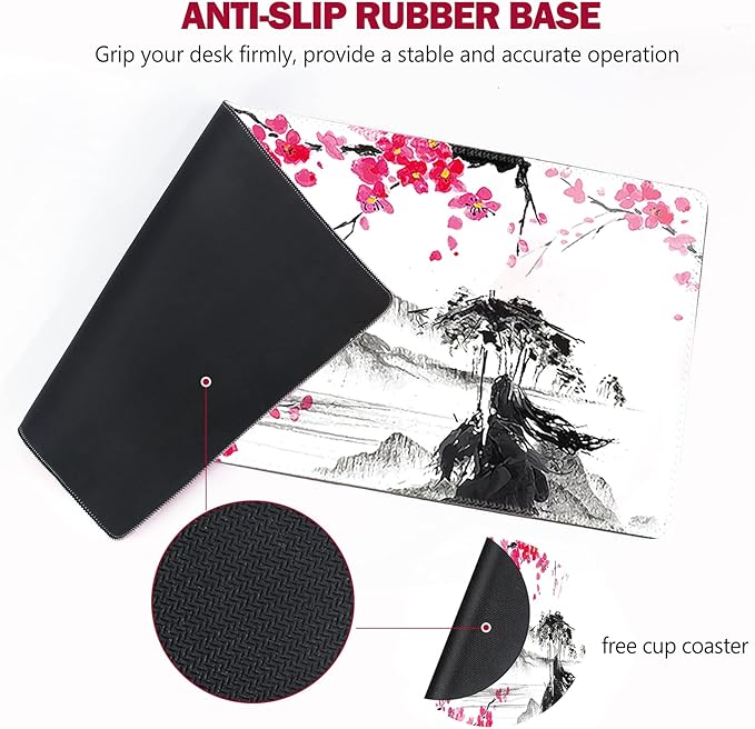 AIMSA Extended Gaming Mouse Pad, XL Large Keyboard Mouse Mat Desk Pad with Stitched Edges, Durable Non-Slip Base Landscape Mousepad for Home Office, Mountain Sakura Ink Painting