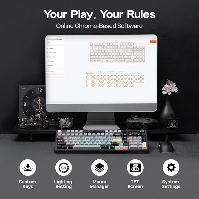 EPOMAKER TH99 PRO 96% Mechanical Keyboard with Screen & Knob, 10000mAh, 2.4Ghz/BT, Hot Swap, Custom Driver, RGB Backlight, PBT Keycap, Wireless Gaming Keyboard for PC/Mac (Black, Sea Salt Silent)
