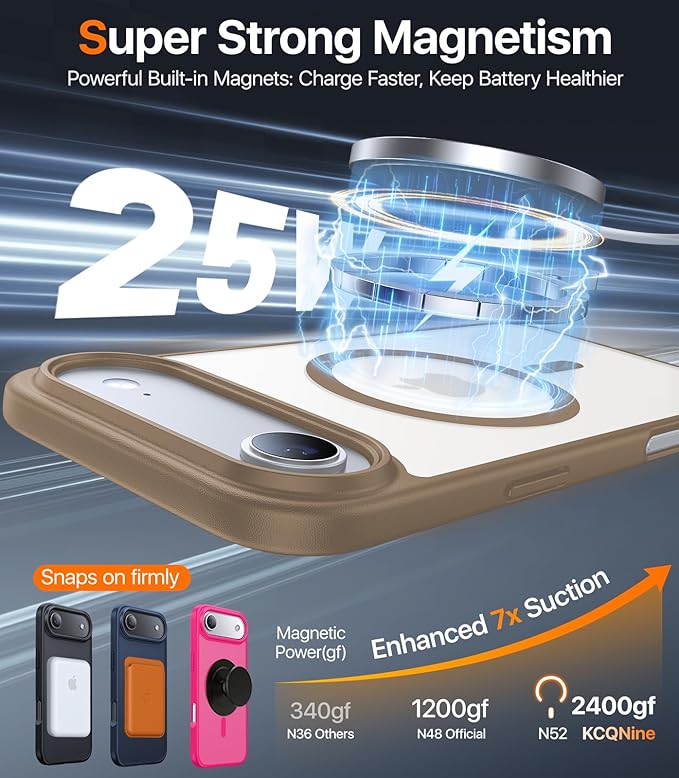 Magnetic for iPhone Air Case 2025,[Anti-Slip][Compatible with MagSafe][Military Grade Drop Protection] Shockproof Protective Translucent Matte Phone Case for iPhone 17 Air Case,Brown