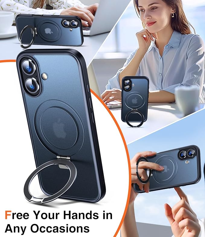 Chicfun 3-in-1 [Magnetic+Kickstand+Ring Holder] for iPhone 16 Case with Stand Ring Holder， Compatible with MagSafe, Military Shockproof Protective Kickstand Phone Case iPhone 16 Cover Black