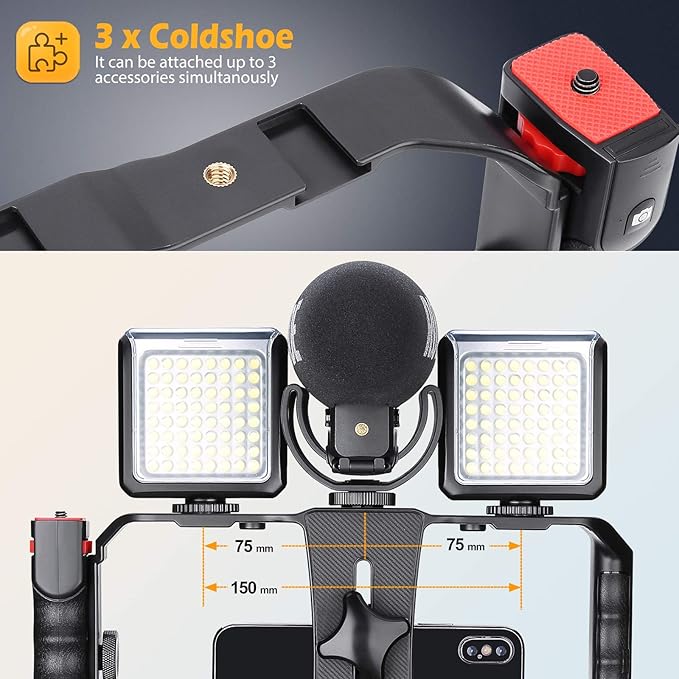 Zeadio Smartphone Stabilizer Grip, Cellphone Video Rig Tripod Mount Holder, with Wireless Remote Shutter for All iPhone and Android Smartphones