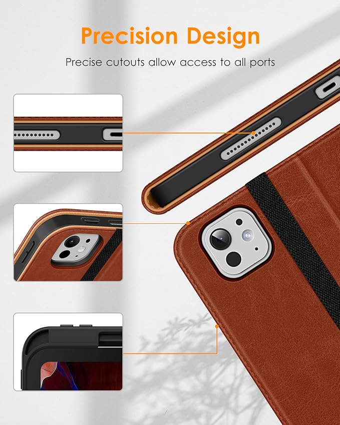 DTTO for iPad Pro 11 inch Case (M5/M4) 2025/2024, Premium Leather Business Folio Stand Cover with Pencil Holder - Auto Wake/Sleep and Multiple Viewing Angles, Brown