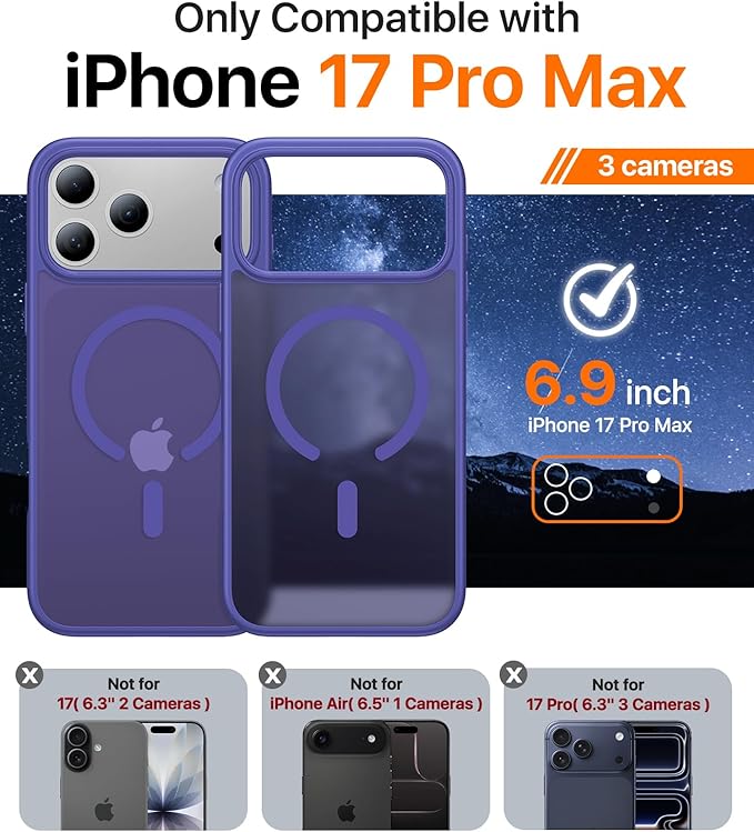 Magnetic for iPhone 17 Pro Case,[Anti-Slip][Compatible with MagSafe][Military Grade Drop Protection] Shockproof Protective Translucent Matte Phone Case for iPhone 17 Pro Case,Cobalt Blue