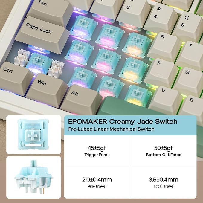 EPOMAKER RT82 Wireless Mechanical Keyboard with Screen, VIA Custom, 2.4GHz/USB-C/BT5.0, RGB Backlit, Gasket, 5-Paddings, PBT Keycaps, Hot-Swap Retro Gaming Keyboard (Creamy Jade)