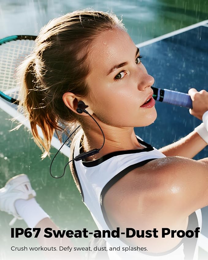 SoundPEATS Q40 HD Sports Neckband Headphones with LDAC Hi-Res Audio & Bluetooth 6.0 Stable Connection, IP67 Waterproof Wireless Earbuds, 20H Playtime for Running Gym, Fast Charge Dual Pairing,Black