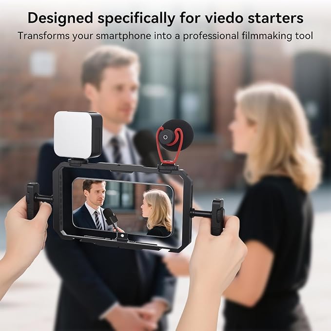 UTEBIT Universal Quick Release Phone Cage, Smartphone Video Rig Kit with Handles, Aluminum Handheld Filmmaking Vlogging Case Stabilizer for Videomaker, for iPhone 17/16/15, for Android Phones, Samsung