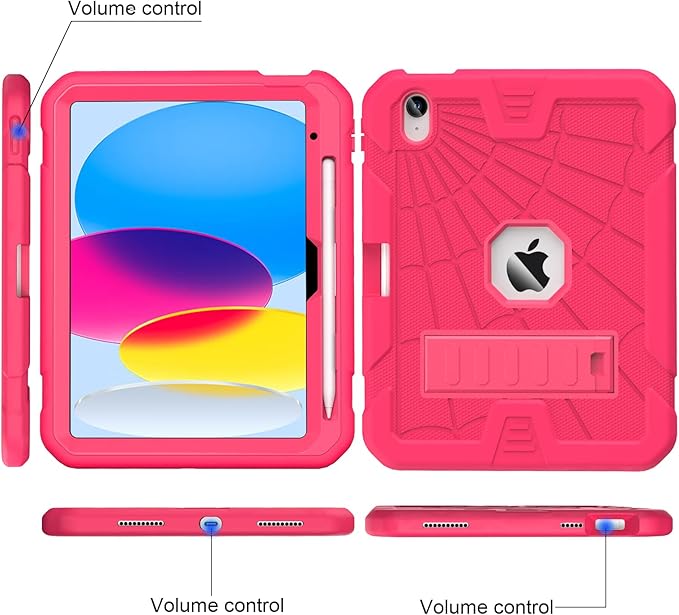 SIBEITU for iPad A16 Case 11th Generation 11-inch 2025 & iPad 10th Generation 10.9-inch 2022, Shockproof Rugged Military Grade Protective Hard 10 Cover Built-in Kickstand for Women & Girls, Hot Pink