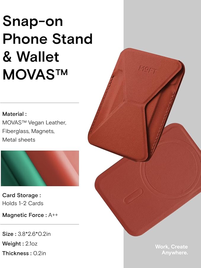 MOFT Magnetic Wallet Stand Compatible with iPhone 17/16/15/14/13/12 Series, Angle Adjustment Magsafe Compatible MOVAS Phone Stand,Clay