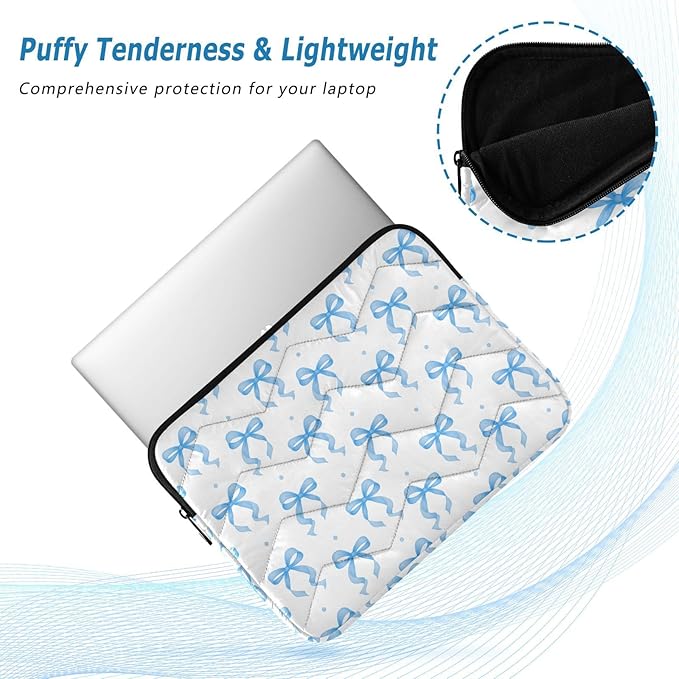 Laptop Case Sleeve, Blue Ribbon Bow Dots Pattern Shockproof Protective Computer Carrying Cover, Briefcase Handbags 13-13.3inch Laptop Sleeve Bag