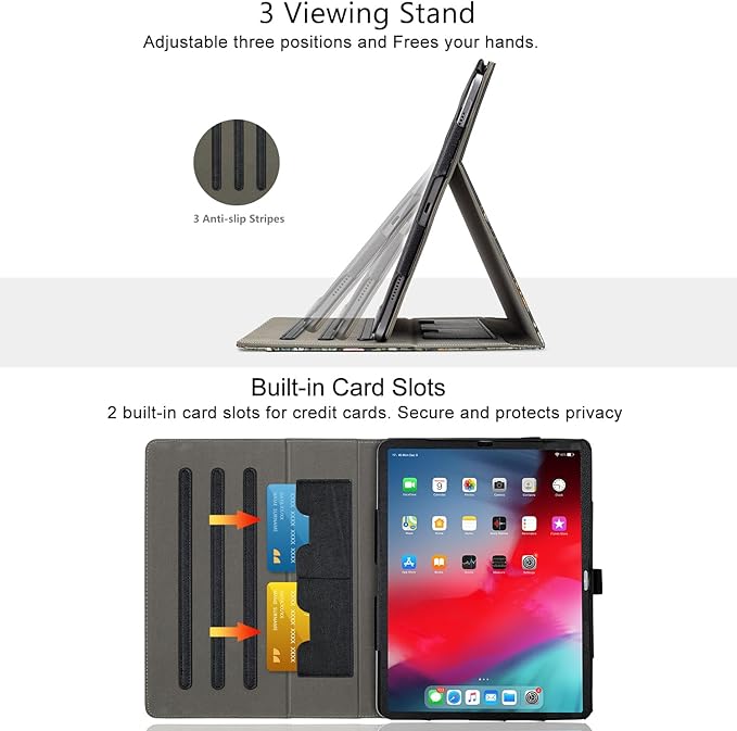 Vimorco for iPad Pro 13 Inch Case, for iPad Air 13 Inch Case, Fit for iPad Pro 12.9 Cases 6th/5th/4th/3th Generation 5 Stand Angles/Typing Stand/Pencil Holder/Card Pockets, Black Flower Butterfly